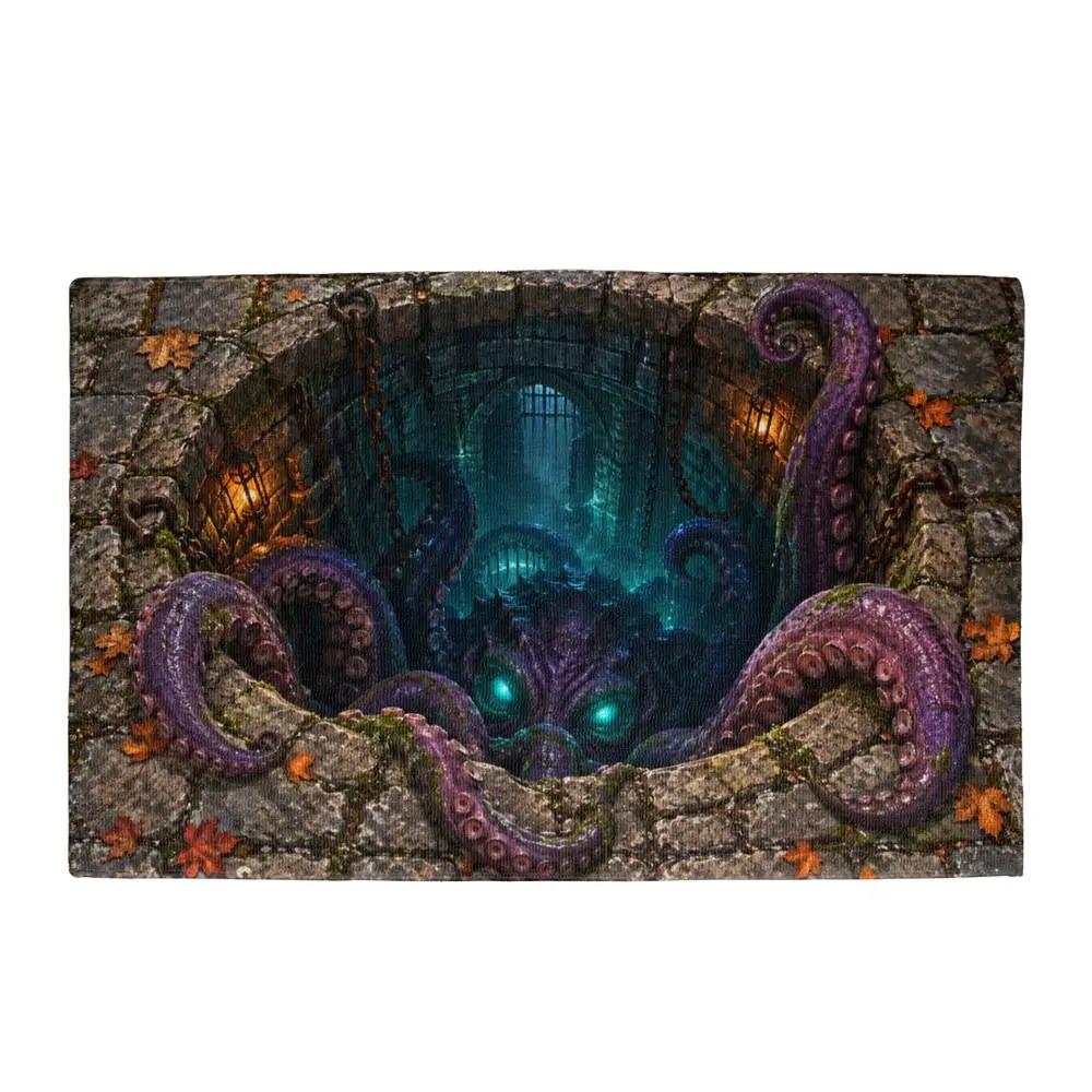 Tentacle Monster 3D Optical Illusion Doormat, Creepy Dungeon Floor Mat, Scary Octopus Monster Door Mat, Horror Halloween Decor