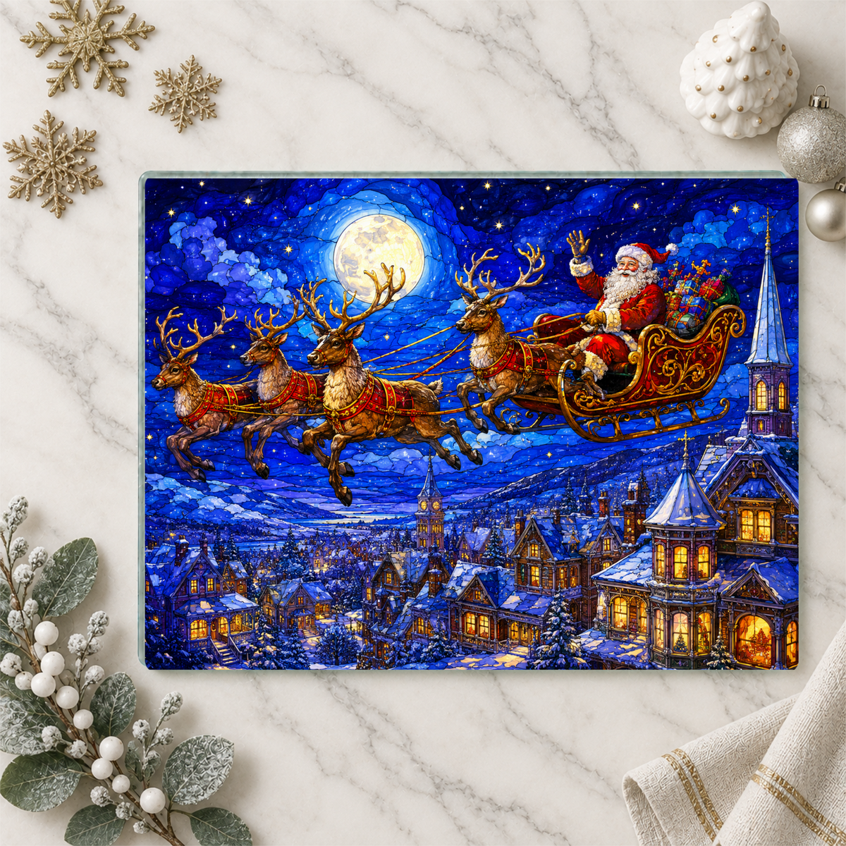 Santa Christmas Glass Cutting Board, Vintage Santa Kitchen Decor, Christmas Cutting Board, Holiday Gift, 10 Designs to Choose From