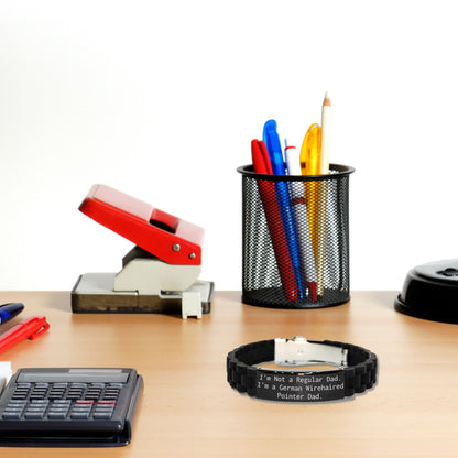 Funny German Wirehaired Pointer Dog Gifts for Dad, German Wirehaired Pointer Dad Glide lock Clasp Bracelet, Christmas Unique Presents from Family