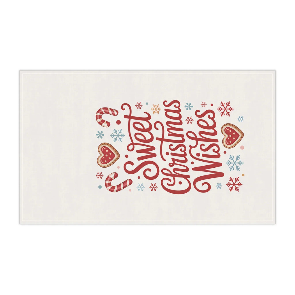 Sweet Christmas Wishes Tea Towel — Festive Holiday Kitchen Towel with Candy Cane & Cookie Design