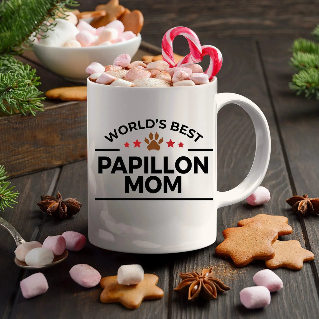 Spring Pet Products Papillon Dog Lover Gift World's Best Mom Birthday Mother's Day Present White Ceramic Coffee Mug