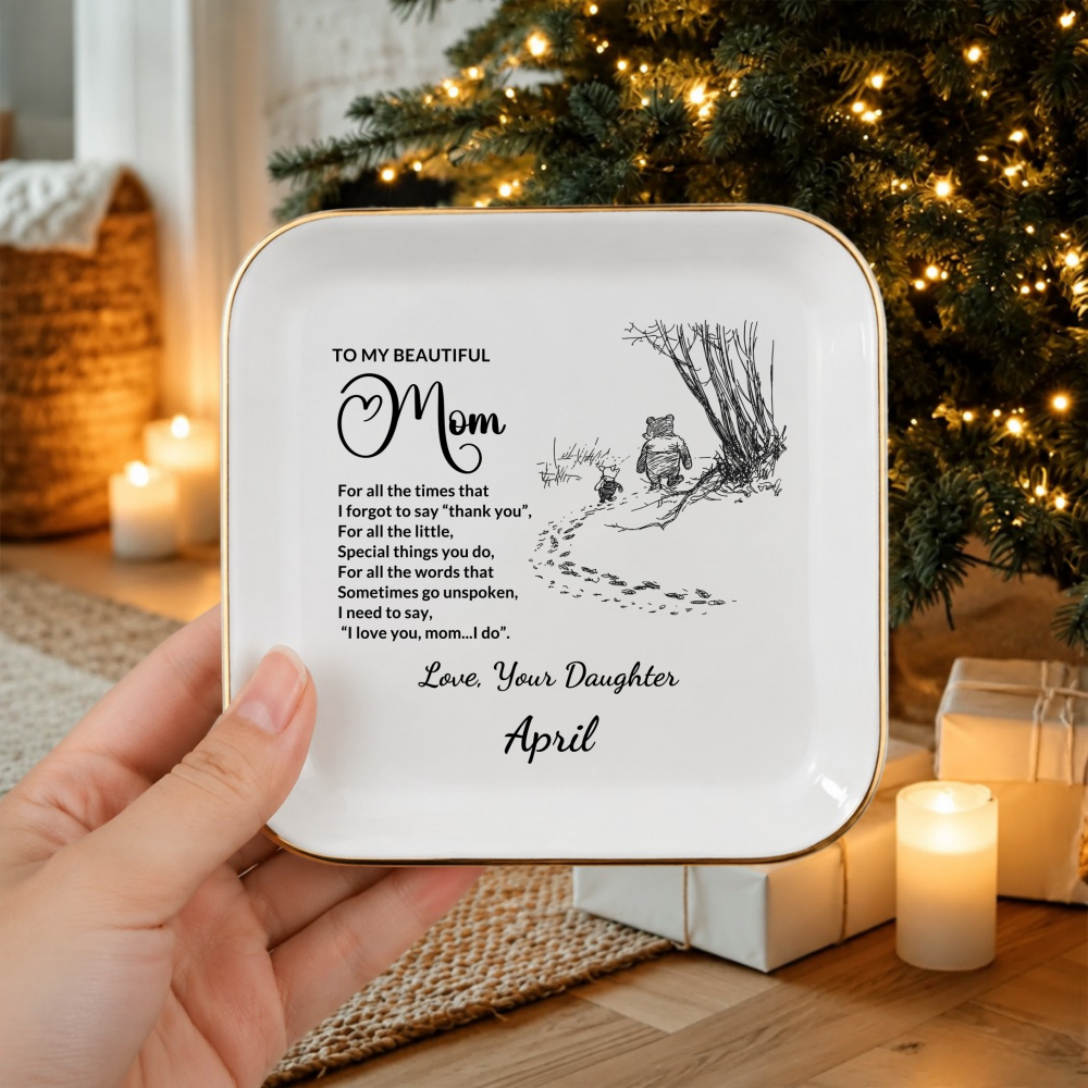 Personalized Mom Jewelry Dish, Thank You Mom Gift from Daughter or Son, Custom Signature Ring Dish, Mother's Day Ceramic Trinket Tray