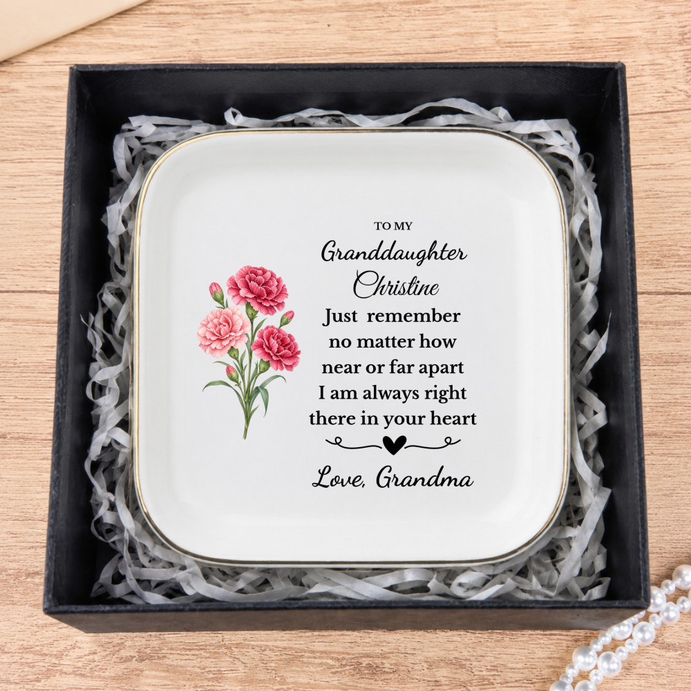 Personalized Daughter/Granddaughter Jewelry Dish, Birth Flower Ring Dish, Birthday, Graduation, Christmas, Custom Name Trinket Tray