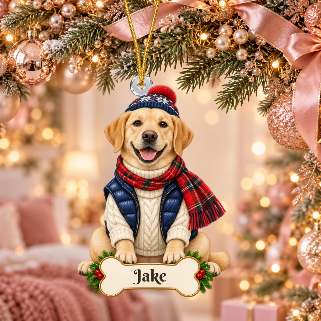 Personalized Alpine Skier Dog Christmas Ornament from Photo, Custom Pet Portrait Acrylic Cutout, Winter Sweater Dog Ornament, Dog Lover Gift