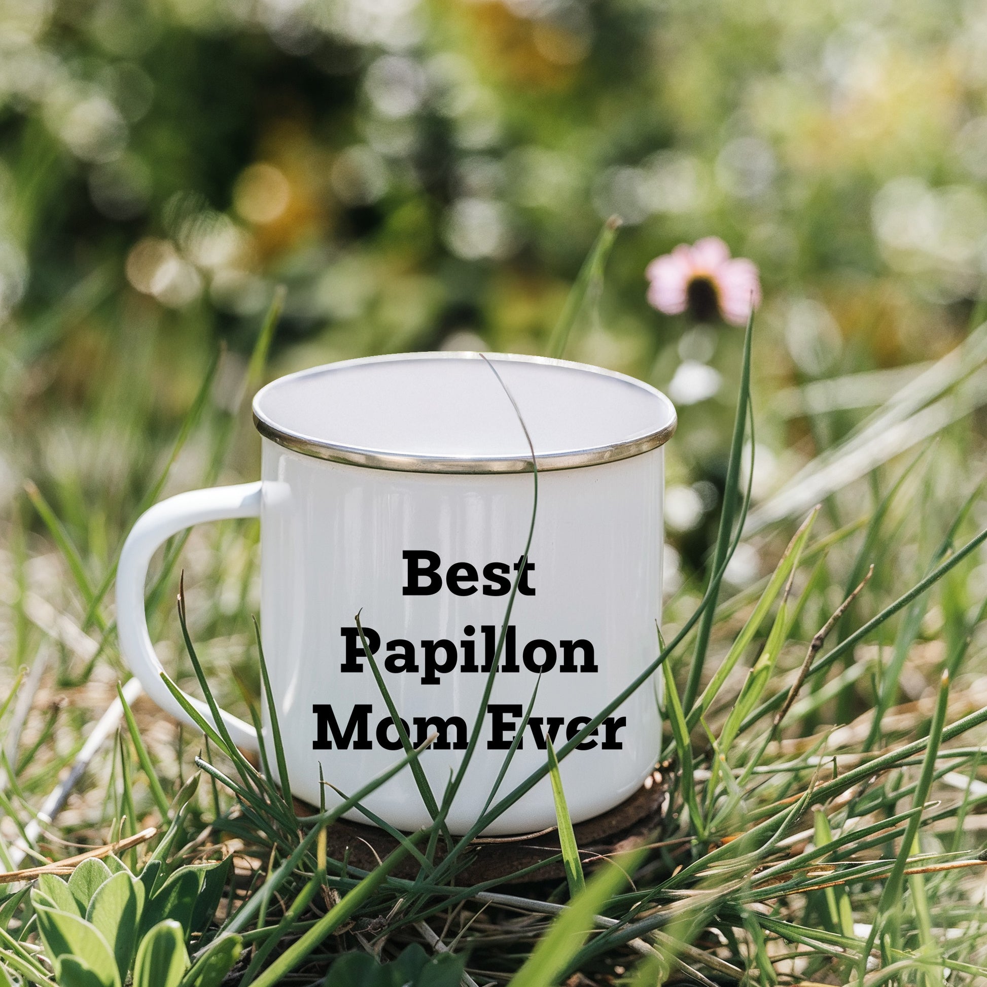 Papillon Dog Lover Gifts from Best Mom Ever - Valentine's Unique Camping Mug for Papillon Dog Owners, Funny Quote, 12 oz Stainless Steel with Enamel Finish - Mallard Moon Gift Shop