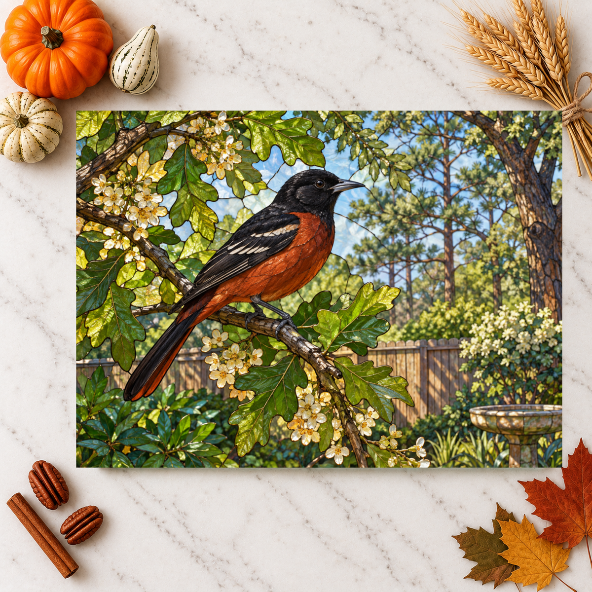 Orchard Oriole Glass Cutting Board, Backyard Bird Kitchen Decor, Oriole Bird Lover Gift, Nature Serving Board, Birdwatcher Gift