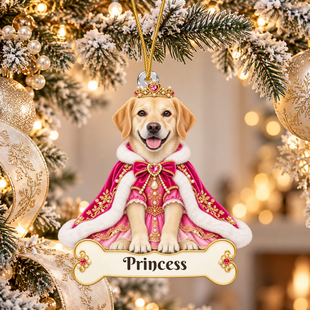Personalized Princess Dog Ornament from Photo, Custom Pet Portrait Acrylic Cutout, Pink Royal Puppy Christmas Ornament, Dog Mom Gift