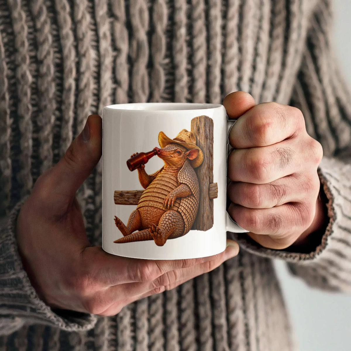 Funny Armadillo Coffee Mug, Texas Cowboy Mug, Beer Drinking Armadillo Gift, Western Coffee Cup, Funny Texas Gift for Him