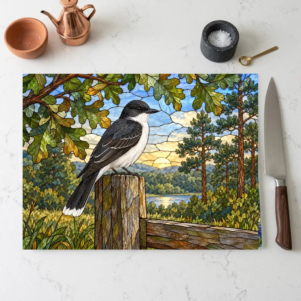 Eastern Kingbird Glass Cutting Board, Backyard Bird Kitchen Decor, Birdwatcher Gift, Songbird Serving Board, Nature Lover Gift