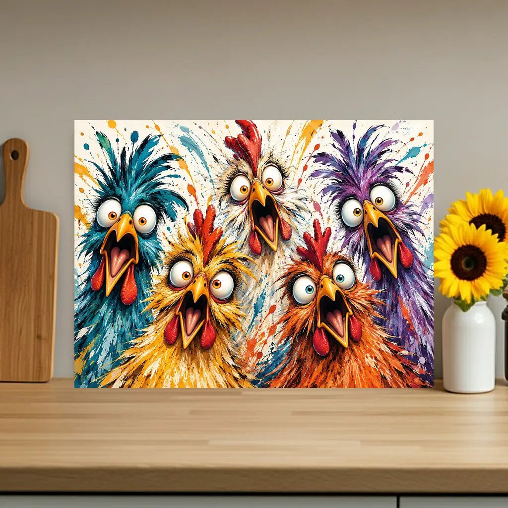 Screaming Chicken Flock Cutting Board, Funny Chicken Kitchen Decor, Colorful Hen Lover Gift, Farmhouse Chicken Gift