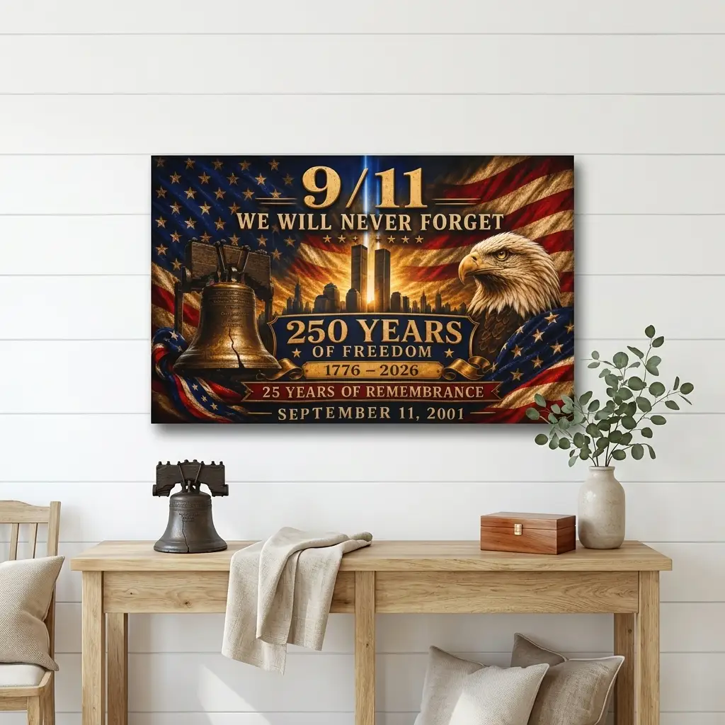 9/11 25th Anniversary Flag, 250 Years of Freedom 1776-2026, Double Sided September 11 Memorial Flag, America 250 Decor