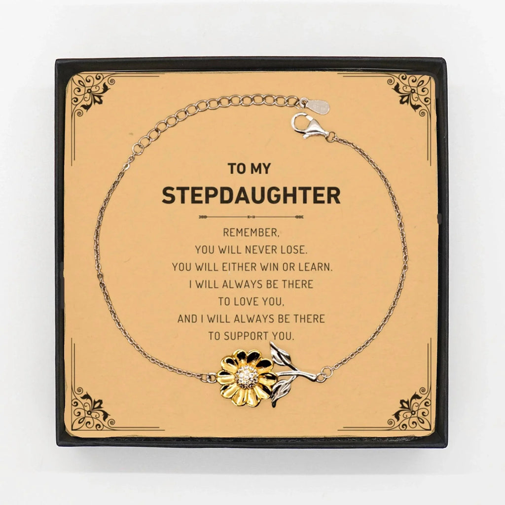 Stepdaughter Gifts, To My Stepdaughter Remember, you will never lose. You will either WIN or LEARN, Keepsake Sunflower Bracelet For Stepdaughter Card, Birthday Christmas Gifts Ideas For Stepdaughter X-mas Gifts