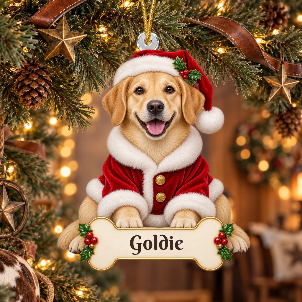 Personalized Santa Dog Christmas Ornament from Photo, Custom Pet Portrait Acrylic Ornament, Dog Lover Gift, Custom Name Keepsake