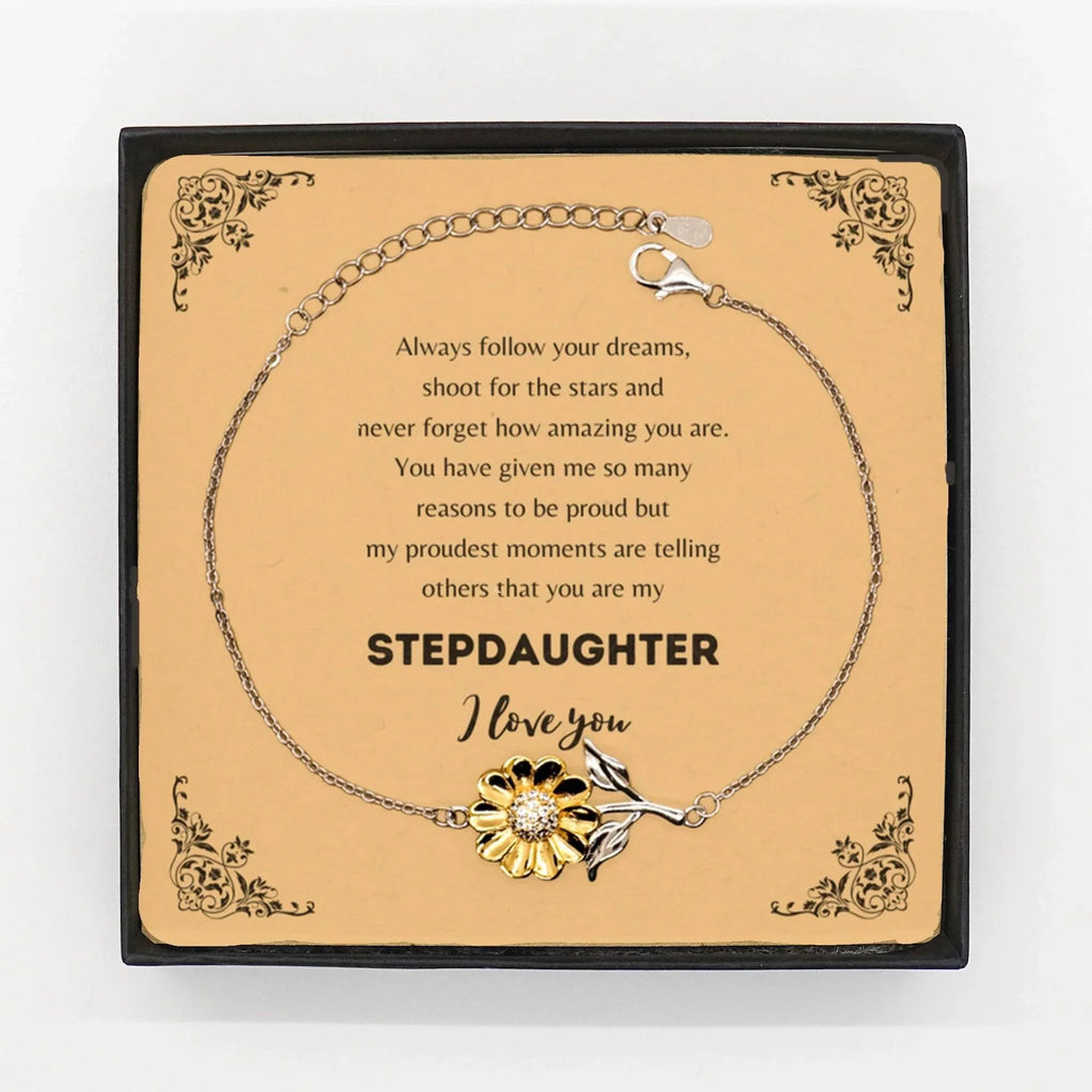 Sunflower Bracelet for Stepdaughter Present, Stepdaughter Always follow your dreams, never forget how amazing you are, Stepdaughter Birthday Christmas Gifts Jewelry for Girls Boys Teen Men Women