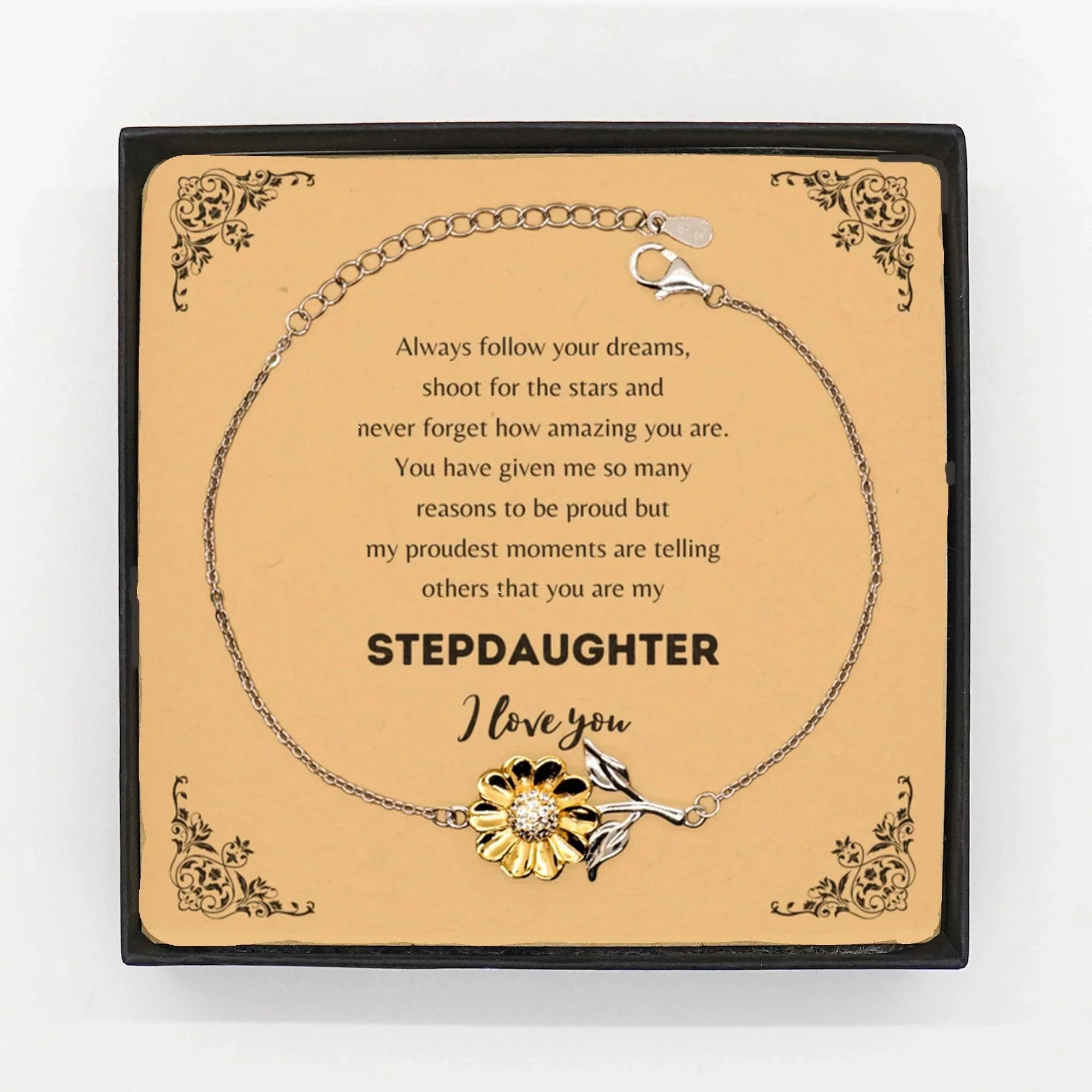 Sunflower Bracelet for Stepdaughter Present, Stepdaughter Always follow your dreams, never forget how amazing you are, Stepdaughter Birthday Christmas Gifts Jewelry for Girls Boys Teen Men Women