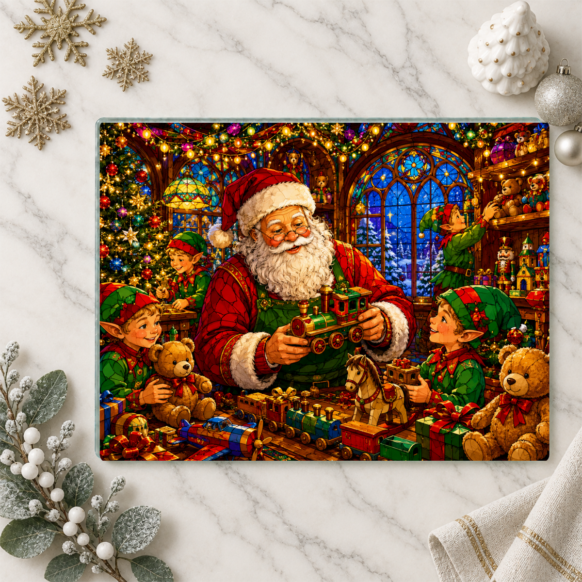 Santa Christmas Glass Cutting Board, Vintage Santa Kitchen Decor, Christmas Cutting Board, Holiday Gift, 10 Designs to Choose From