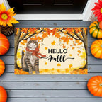 Hello Fall Cat Doormat – Fall Welcome Mat with Interchangeable Cat Designs, Autumn Leaves & Cozy Seasonal Décor for Cat Lovers and Fall Homes