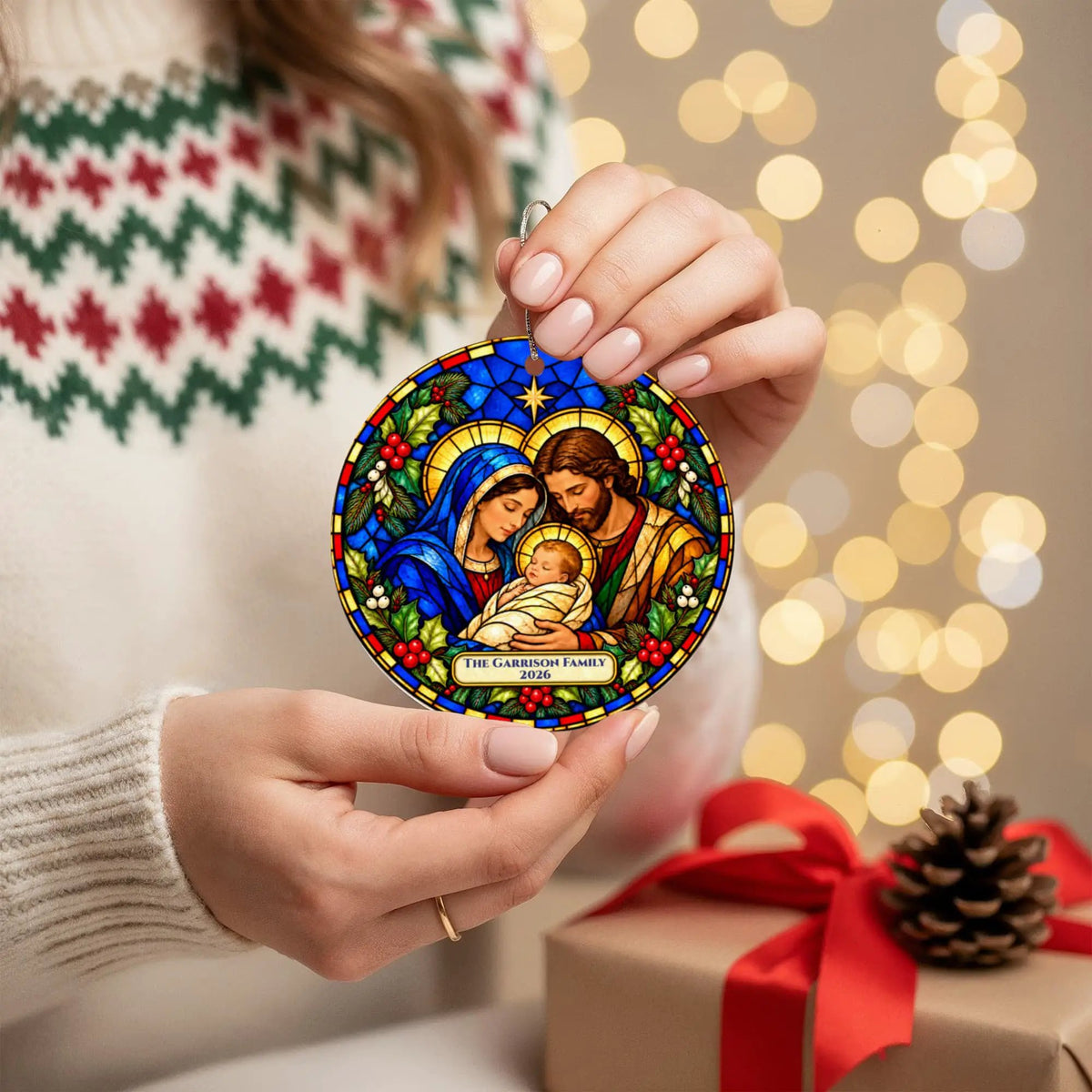 Nativity Christmas Ornament, Personalized Holy Family Ornament, Baby Jesus Christmas Gift, Religious Christian Ornament, Nativity Keepsake