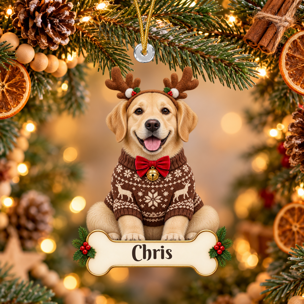 Personalized Reindeer Dog Christmas Ornament from Photo, Custom Pet Portrait Acrylic Cutout, Dog with Antlers Holiday Gift, Dog Lover Keepsake