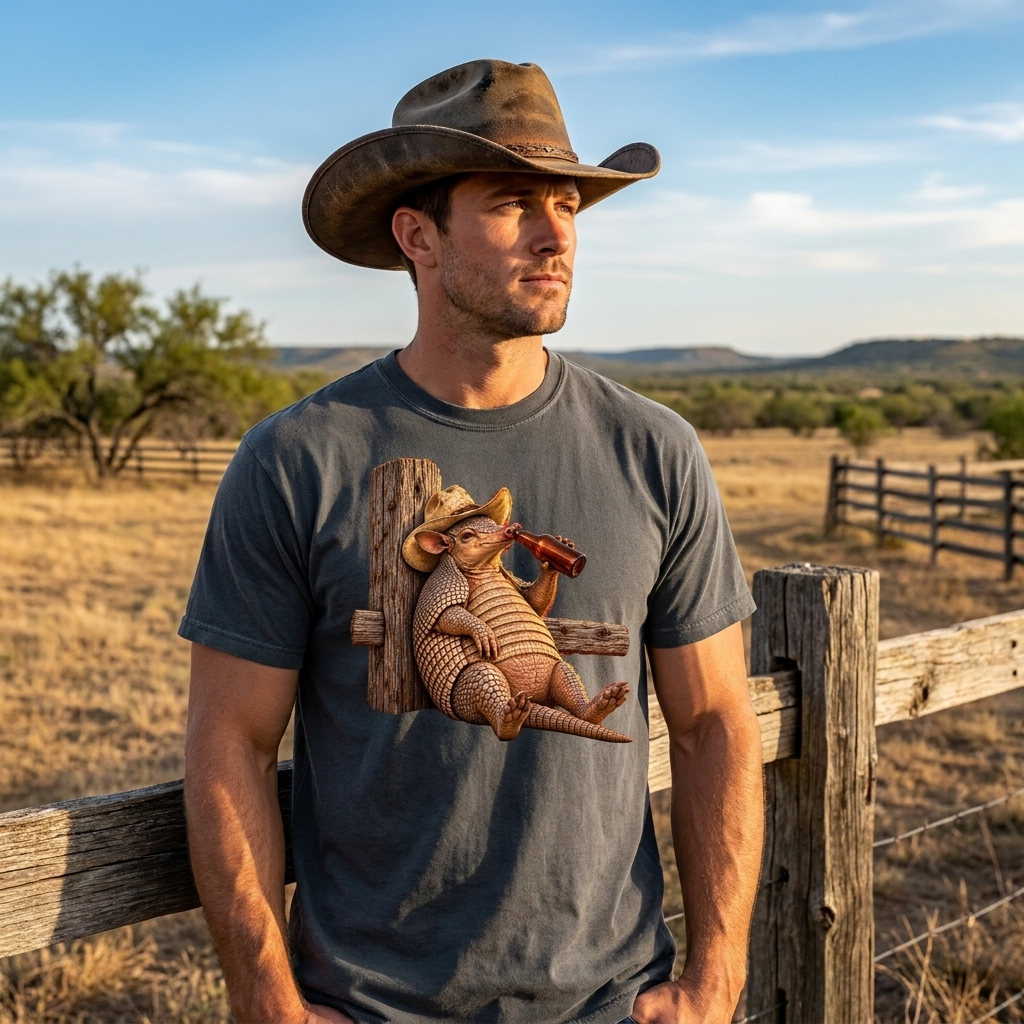 Funny Armadillo T Shirt, Cowboy Armadillo Shirt, Texas Beer Shirt, Western Graphic Tee, Funny Texas Gift, Country Humor Tee