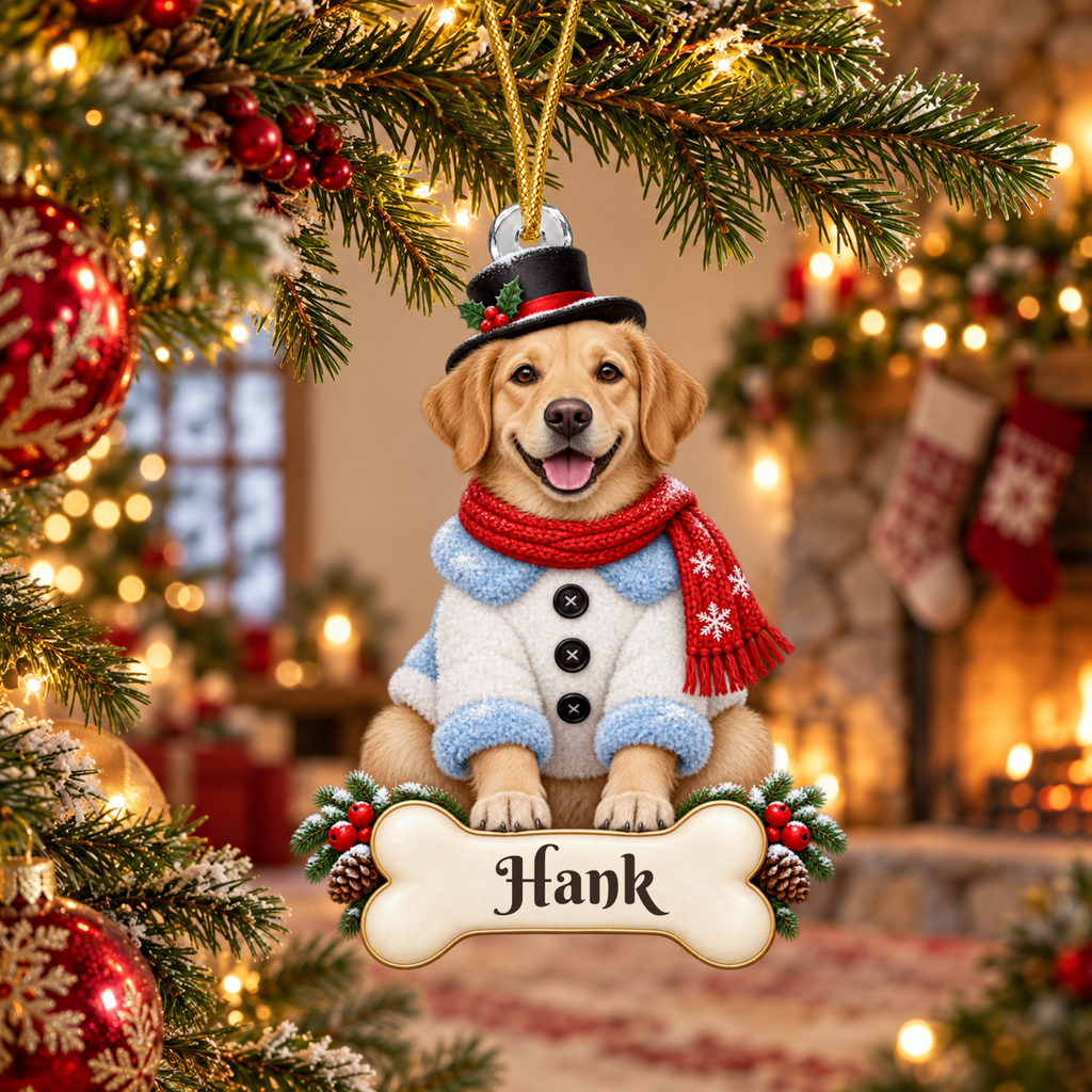 Custom Dog Christmas Ornament from Photo, Personalized Pet Snowman Acrylic Ornament, Dog Portrait Gift, Custom Name Cutout Keepsake