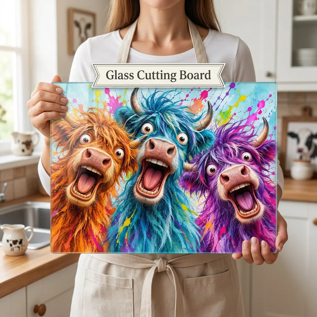 Colorful Highland Cow Cutting Board, Funny Cow Kitchen Decor, Highland Cow Gift, Farmhouse Kitchen Decor, Cow Lover Gift