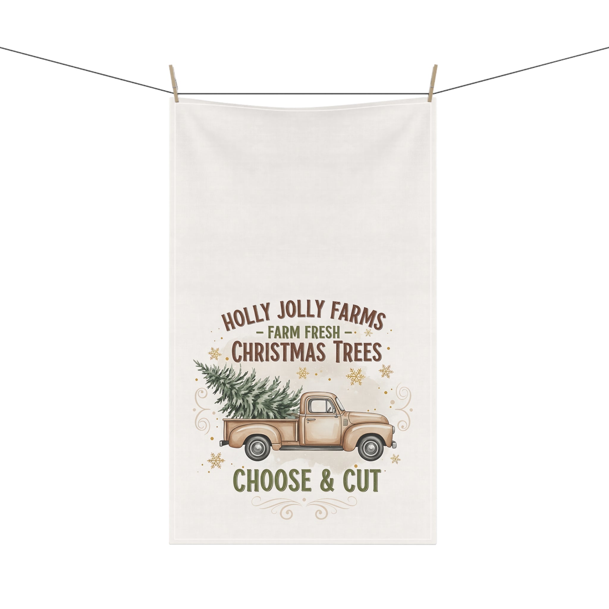 Christmas Tea Towel - "Holly Jolly Farms" Choose & Cut Truck Design