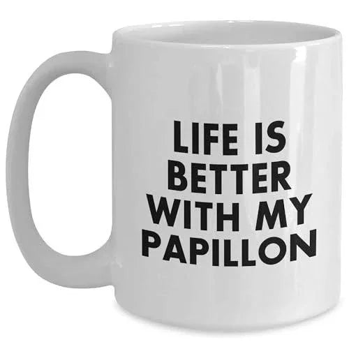 Spring Pet Products Papillon Dog Lovers Gifts from Mom, Funny White Coffee Mug for Mother's Day with 'Life Is Better With My Papillon' Quote, Ceramic, Microwave, and Dishwasher Safe
