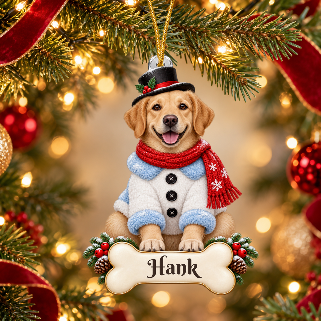Custom Dog Christmas Ornament from Photo, Personalized Pet Snowman Acrylic Ornament, Dog Portrait Gift, Custom Name Cutout Keepsake