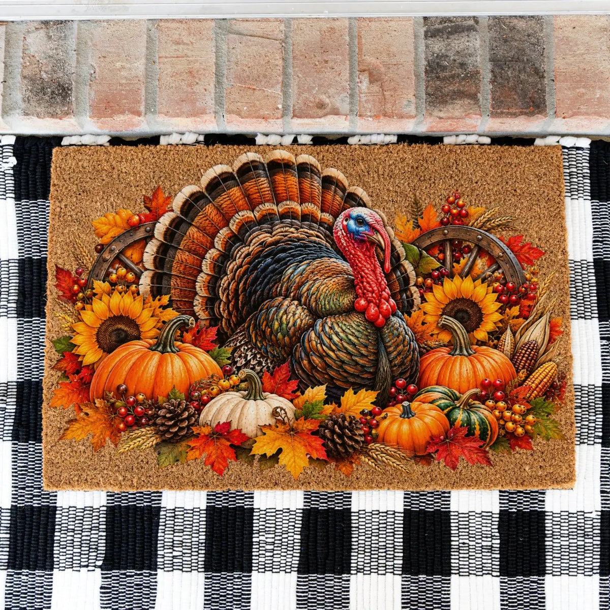Thanksgiving Turkey Doormat, Fall Turkey Welcome Mat, Harvest Pumpkin Coir Doormat, Farmhouse Autumn Porch Decor, Thanksgiving Door Mat