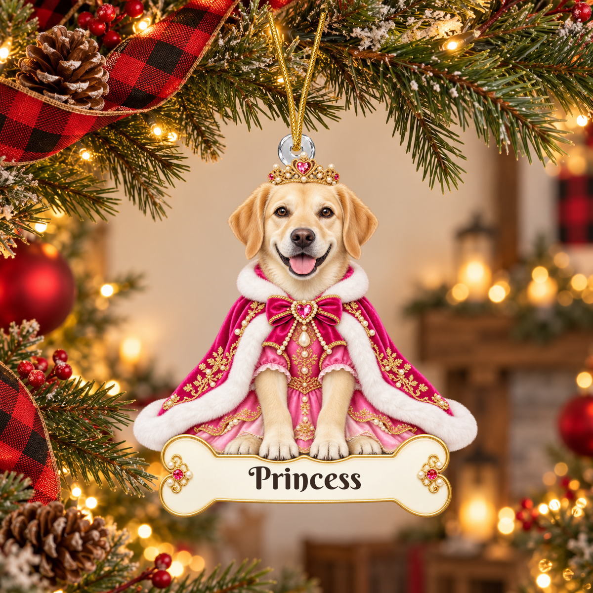 Personalized Princess Dog Ornament from Photo, Custom Pet Portrait Acrylic Cutout, Pink Royal Puppy Christmas Ornament, Dog Mom Gift