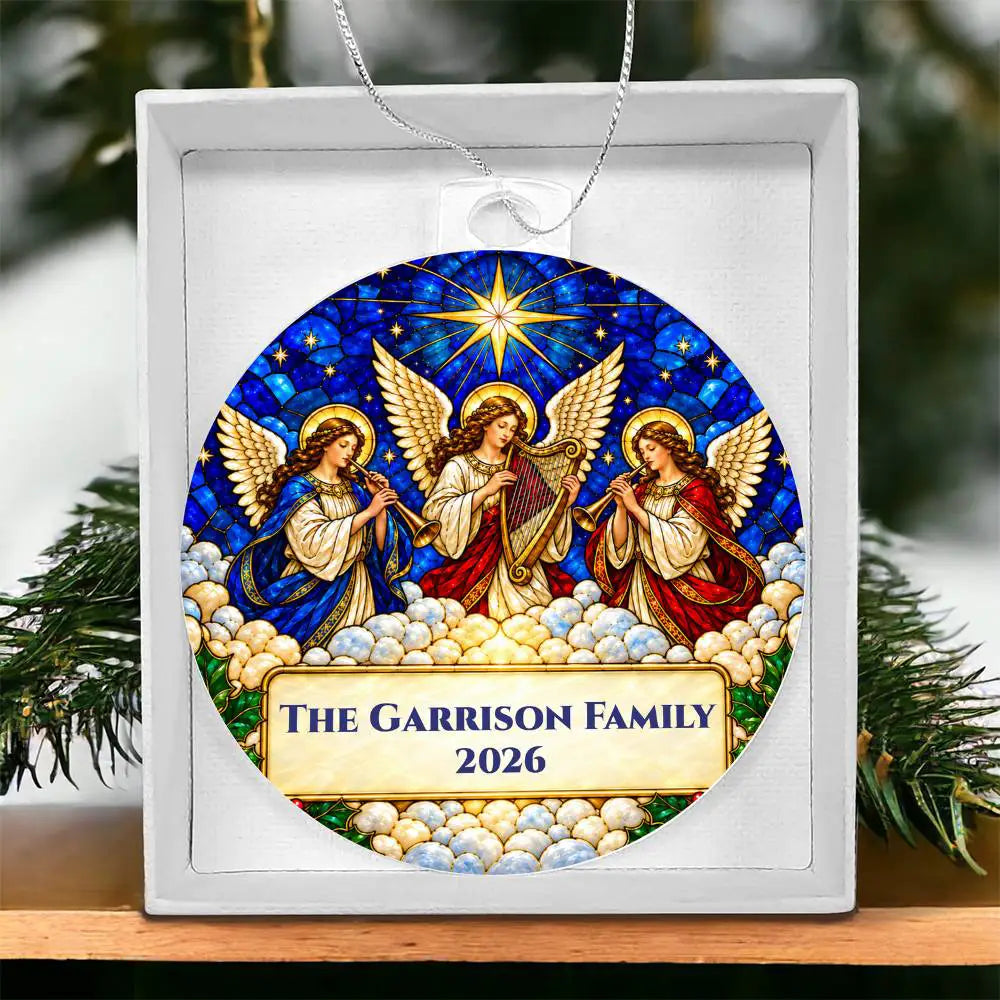 Personalized Family Christmas Ornament, Angel Acrylic Ornament, Religious Christmas Gift, Stained Glass Inspired Keepsake
