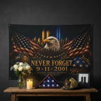 Never Forget 9/11 Double-Sided Memorial Flag – Eagle & Firefighter Tribute