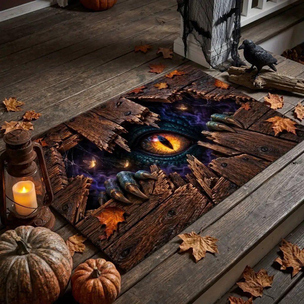 Monster Eye Halloween 3D Doormat, Scary Dragon Eye Door Mat, Creature Under Floor Illusion, Spooky Halloween Welcome Mat