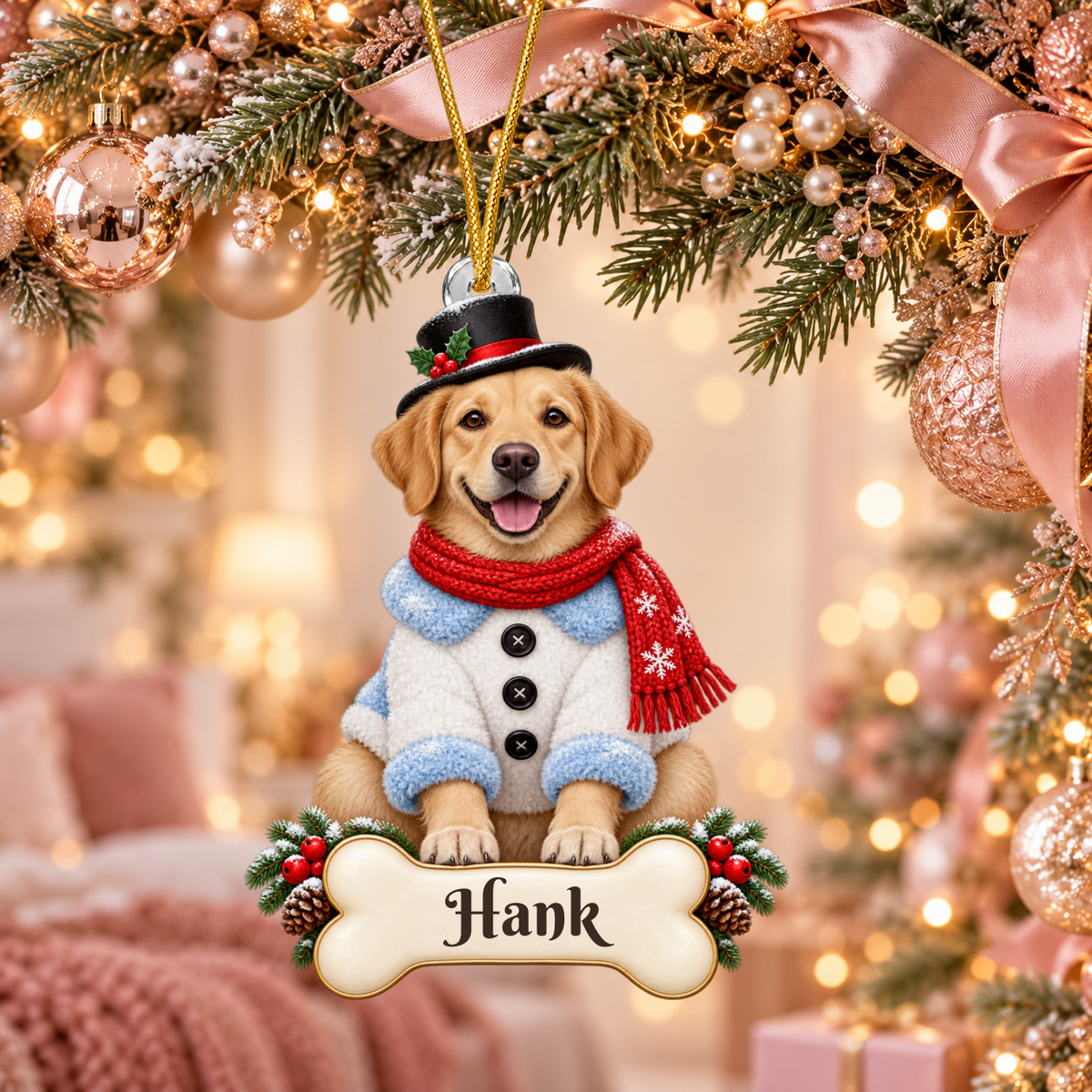 Custom Dog Christmas Ornament from Photo, Personalized Pet Snowman Acrylic Ornament, Dog Portrait Gift, Custom Name Cutout Keepsake