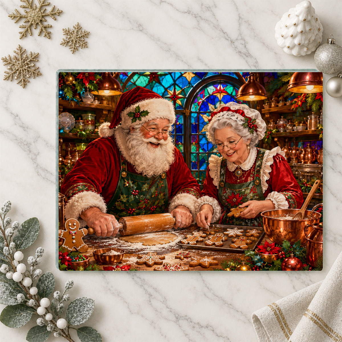 Santa Christmas Glass Cutting Board, Vintage Santa Kitchen Decor, Christmas Cutting Board, Holiday Gift, 10 Designs to Choose From