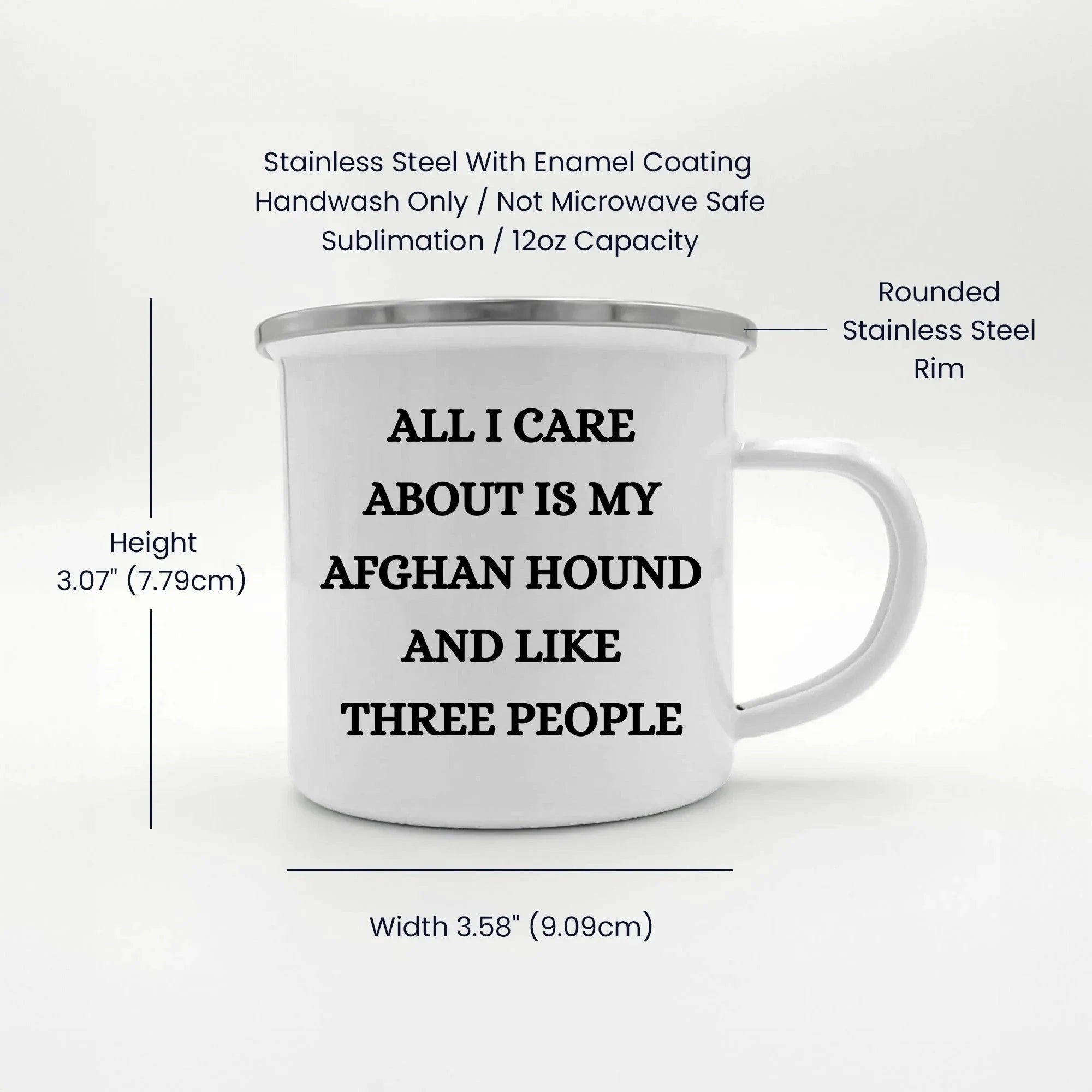 Afghan Hound Dog Lovers Christmas Unique Gift, Camping Mug with Funny Quote 'All I Care About Are My Afghan Hound And Like Three People', 12 oz Stainless Steel with Enamel Finish