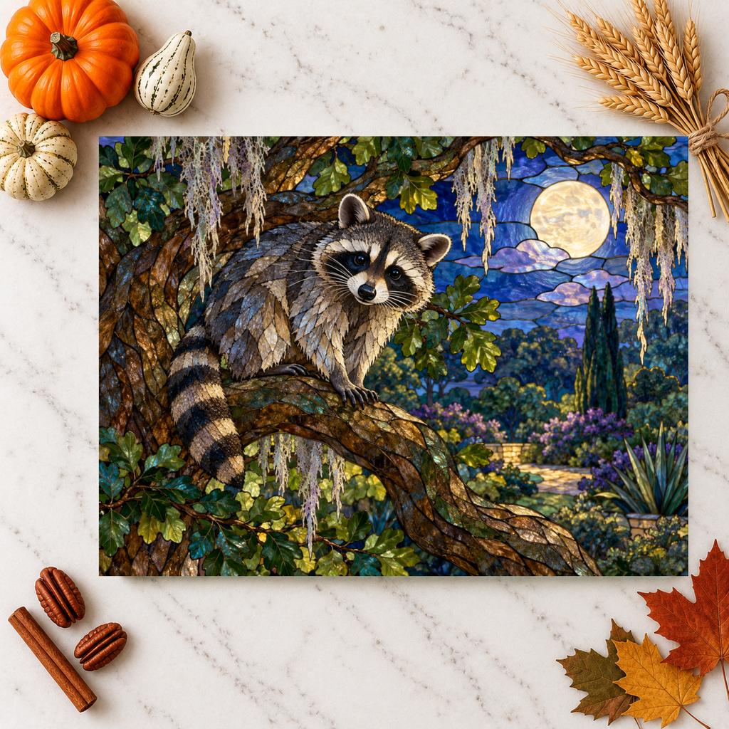 Raccoon Glass Cutting Board, Woodland Kitchen Decor, Moonlit Forest Chopping Board, Wildlife Lover Gift, Rustic Nature Kitchen Accent