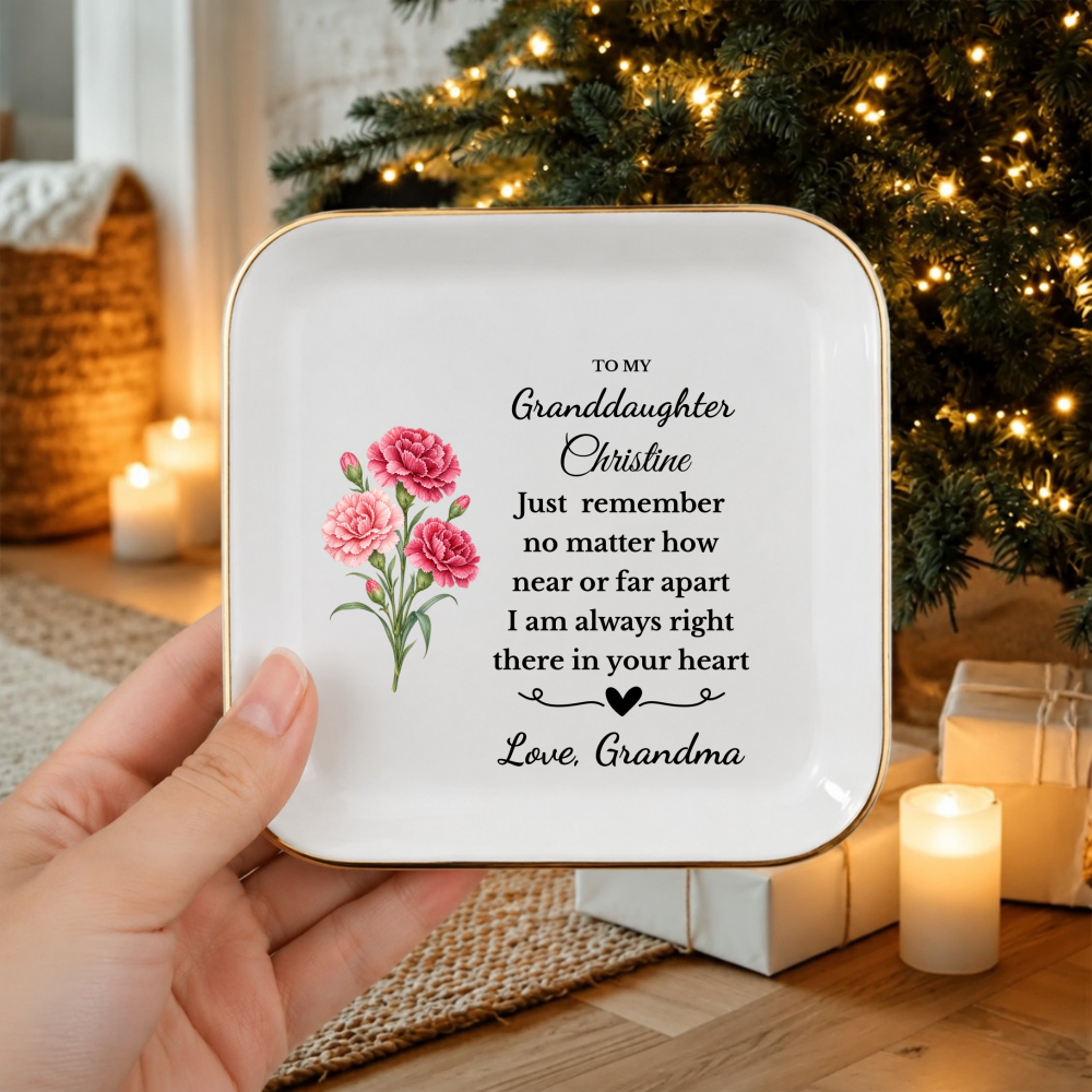 Personalized Daughter/Granddaughter Jewelry Dish, Birth Flower Ring Dish, Birthday, Graduation, Christmas, Custom Name Trinket Tray