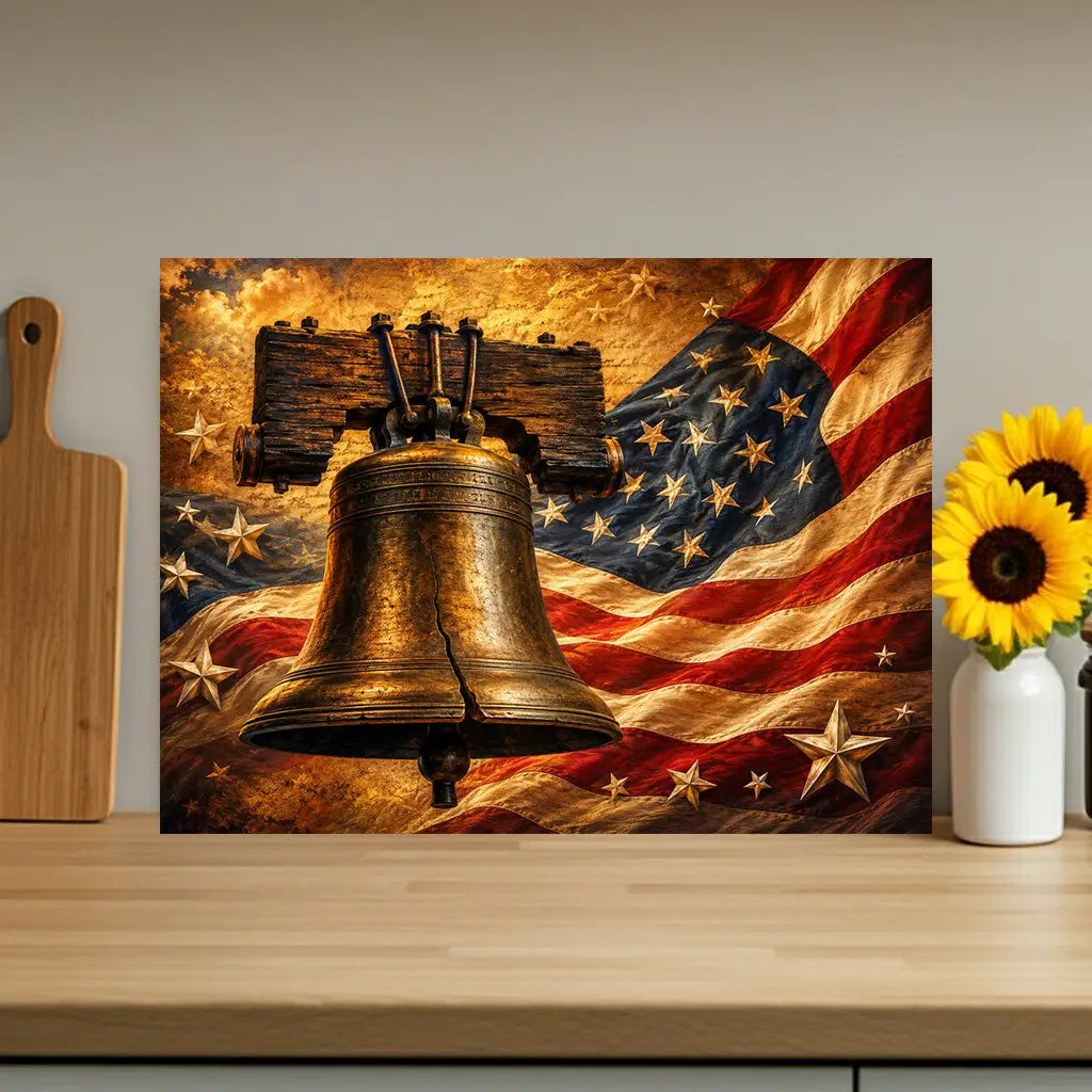 Liberty Bell Cutting Board, American Flag Glass Cutting Board, Patriotic Kitchen Decor, Americana Gift, USA Freedom Decor