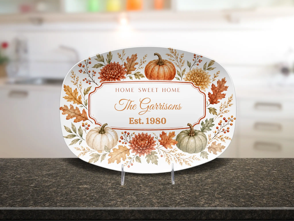 Personalized Thanksgiving Platter, Custom Family Name Serving Platter, Fall Pumpkin Serving Tray, Thanksgiving Hostess Gift