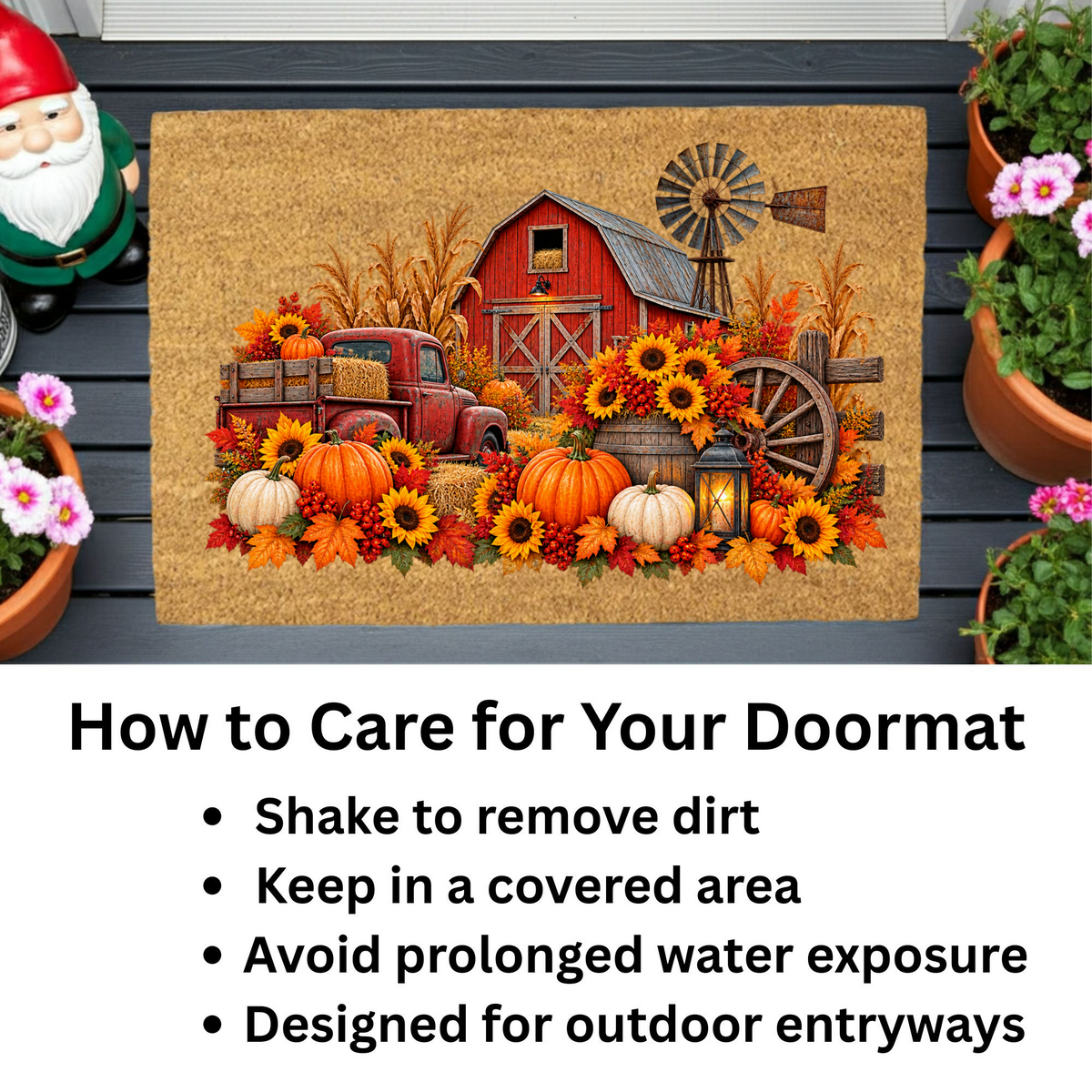 Fall Farmhouse Doormat, Country Barn Coir Mat, Pumpkin Harvest Welcome Mat, Rustic Autumn Porch Decor, Farmhouse Fall Door Mat