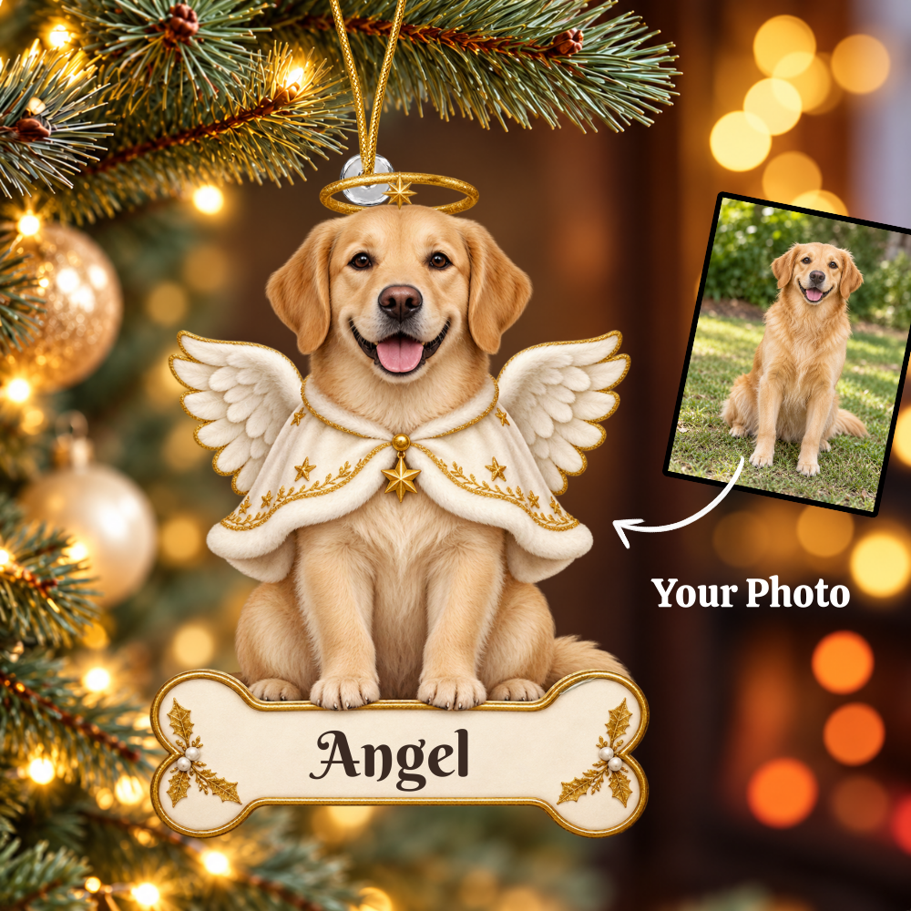 Personalized Angel Dog Christmas Ornament from Photo, Custom Pet Memorial Ornament, Dog Angel Wings Acrylic Cutout, Pet Remembrance Gift