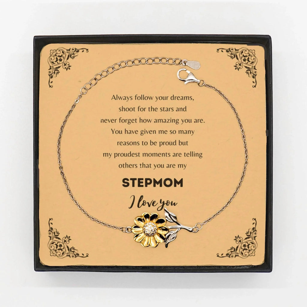 Sunflower Bracelet for Stepmom Present, Stepmom Always follow your dreams, never forget how amazing you are, Stepmom Birthday Christmas Gifts Jewelry for Girls Boys Teen Men Women