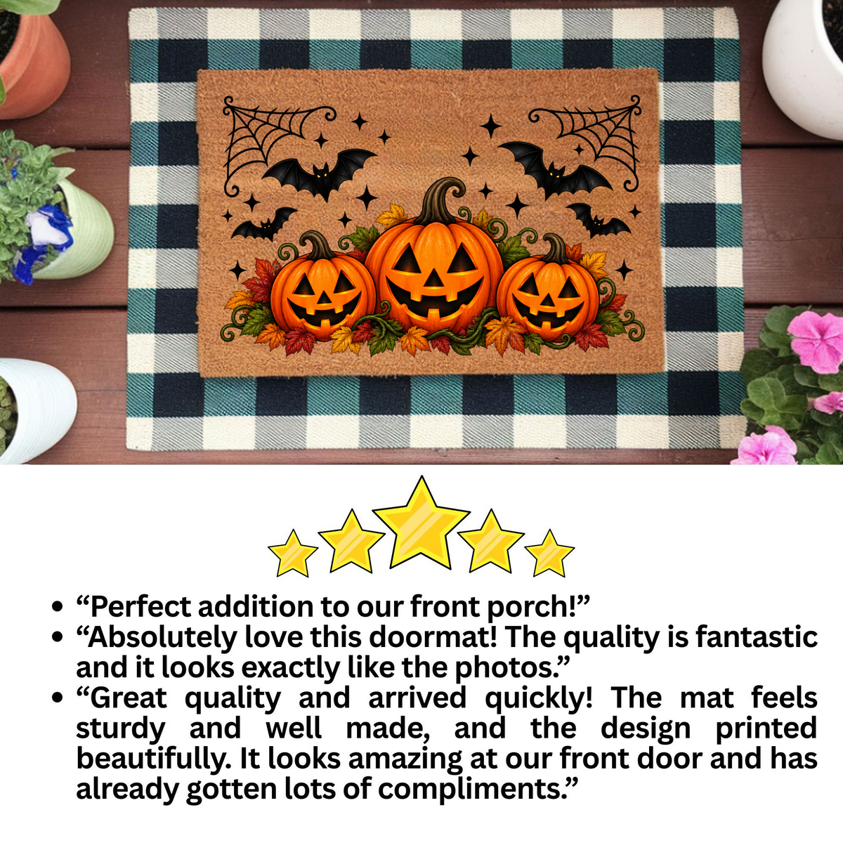 Halloween Pumpkin Doormat, Jack O Lantern Coir Welcome Mat, Fall Front Porch Decor, Spooky Bat Door Mat, Autumn Halloween Entryway