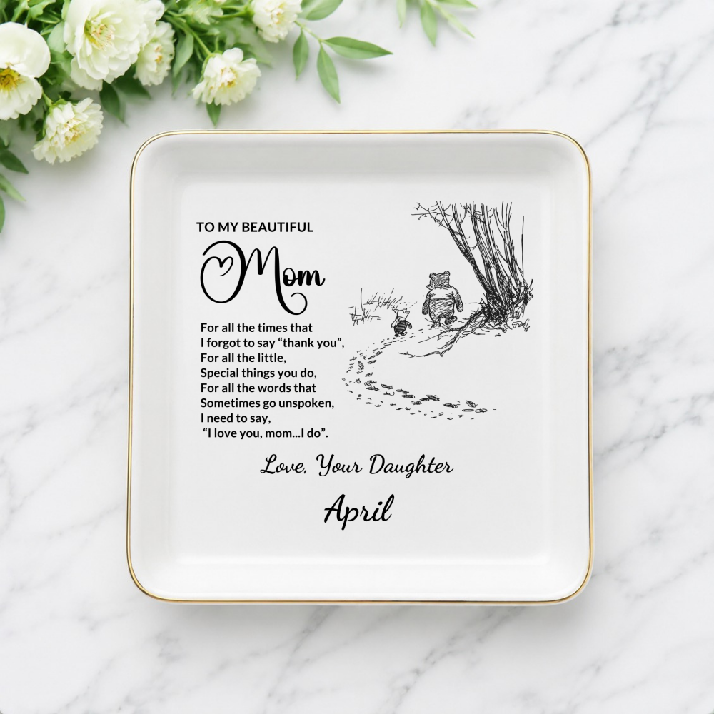 Personalized Mom Jewelry Dish, Thank You Mom Gift from Daughter or Son, Custom Signature Ring Dish, Mother's Day Ceramic Trinket Tray