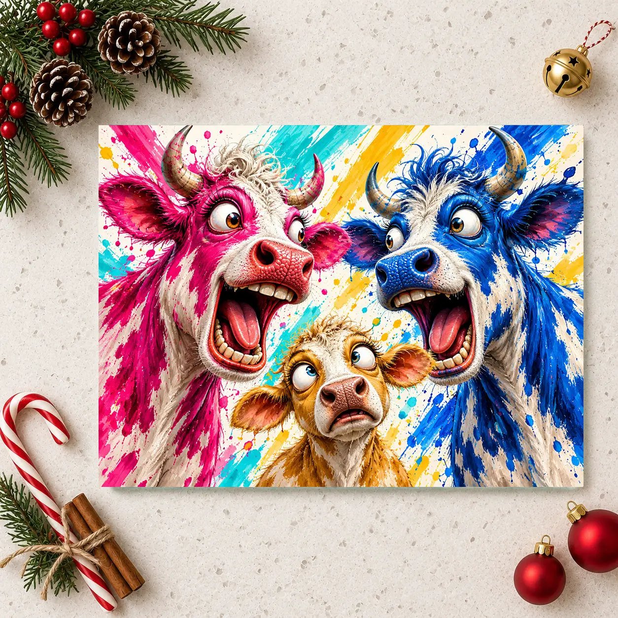 Funny Cow Family Cutting Board, Screaming Cow Kitchen Decor, Colorful Farmhouse Gift, Cow Lover Glass Cutting Board