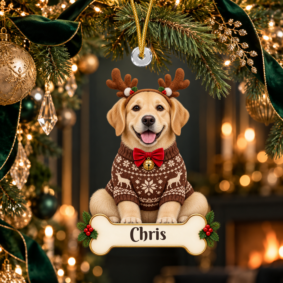 Personalized Reindeer Dog Christmas Ornament from Photo, Custom Pet Portrait Acrylic Cutout, Dog with Antlers Holiday Gift, Dog Lover Keepsake