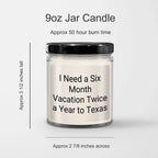 Texas Vacation State of Mind 9oz Vanilla Soy Candle Gift for Him or Her from Texas Lover to Friends and Family for Christmas