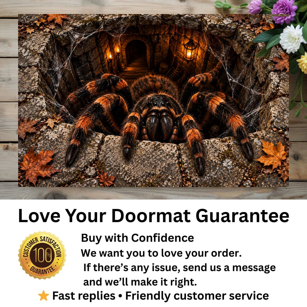 Giant Spider Halloween 3D Doormat, Scary Optical Illusion Welcome Mat, Creepy Spider Door Mat, Haunted House Halloween Porch Decor